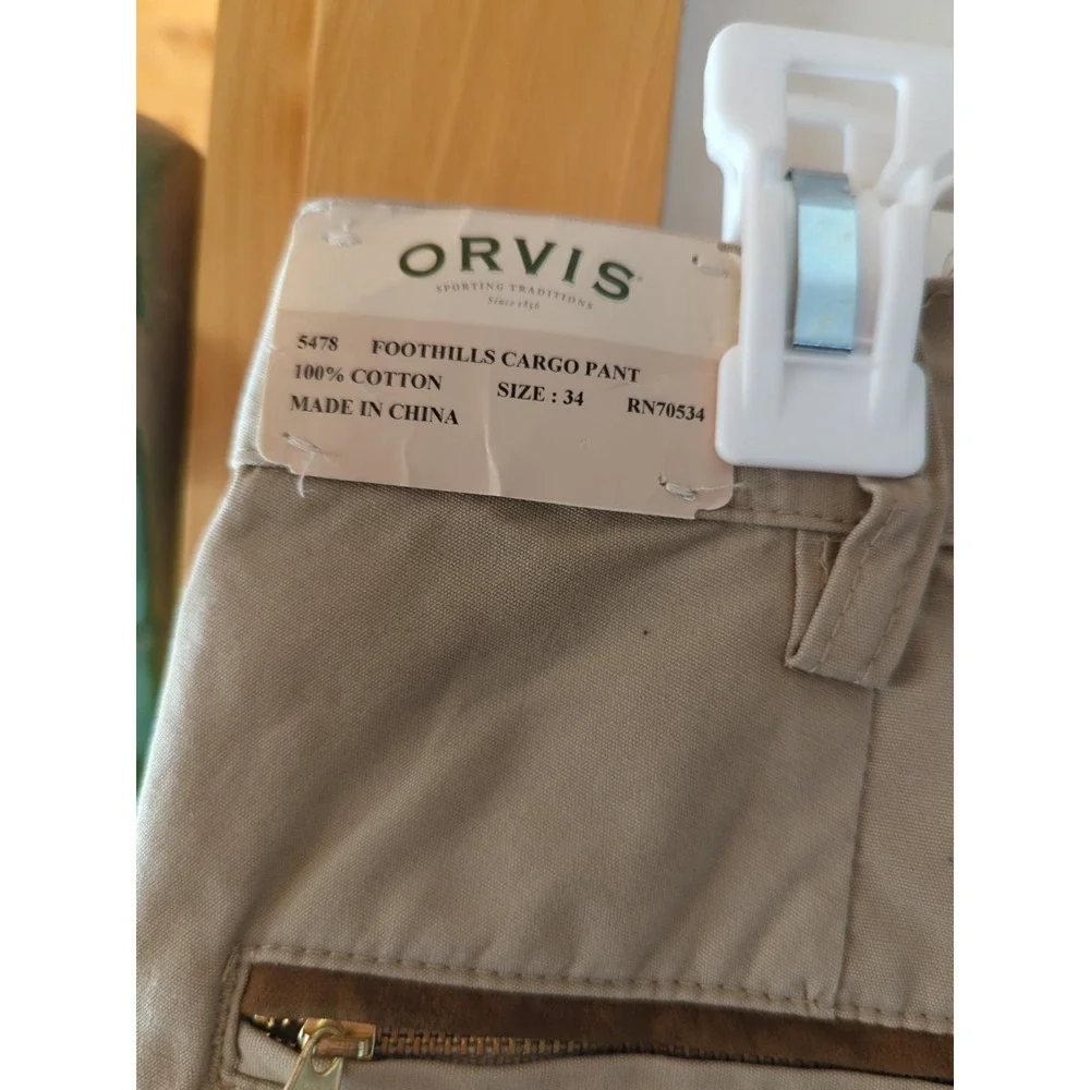 Vintage Orvis Foothills Cargo Pants Men's 34 (Fits 34x29) Tan Suede Trim NEW NWT